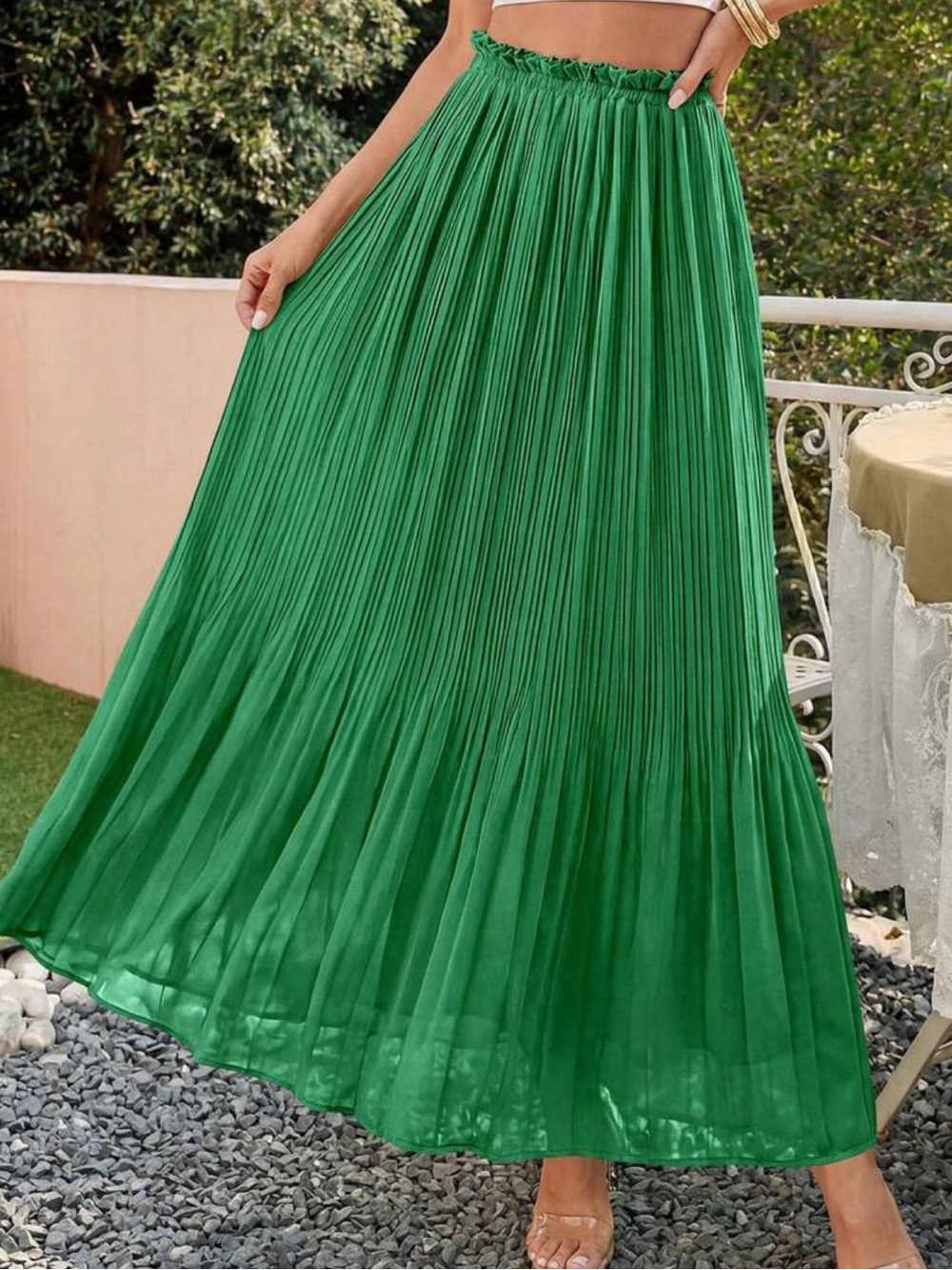 Pleated Maxi Skirt - Green